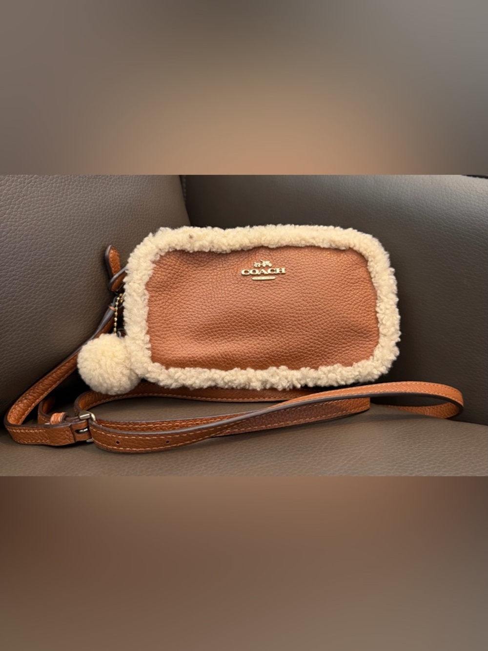 Coach Pebble Shearling Crossbody Mini Bag - Picture 2 of 6